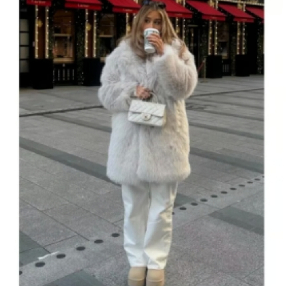 NWT ZARA Faux Fur Coat Ecru  Size XS - Picture 2 of 15